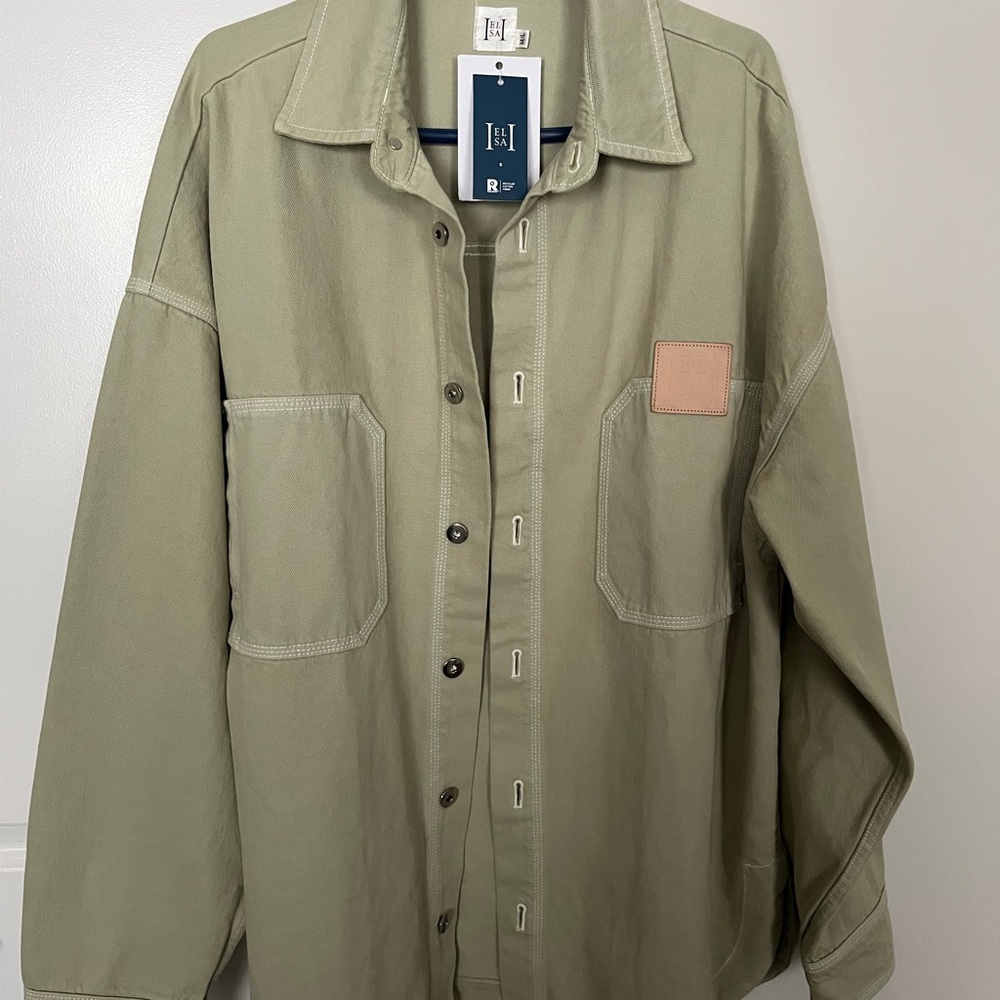 Helsa Denim Overshirt in Sage